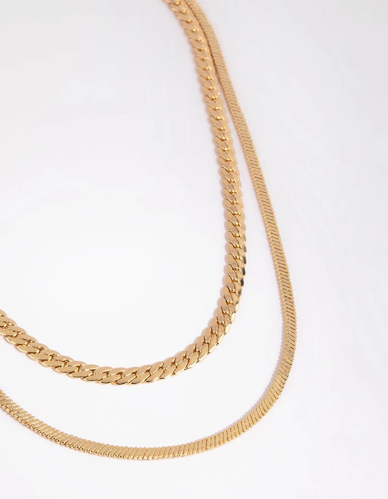 Collier en arête de poisson plaqué or et en couches de serpent