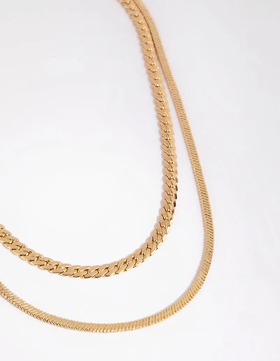 Collier en arête de poisson plaqué or et en couches de serpent