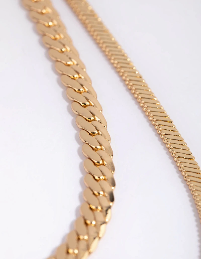 Collier en arête de poisson plaqué or et en couches de serpent
