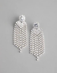 Silver Cubic Zirconia Cup Chain Curtain Earrings