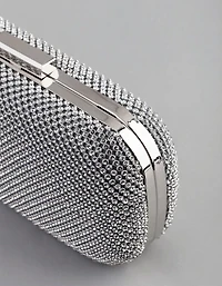 Silver Diamante Rounded Rectangular Clutch