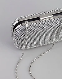 Silver Diamante Rounded Rectangular Clutch