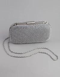 Silver Diamante Rounded Rectangular Clutch