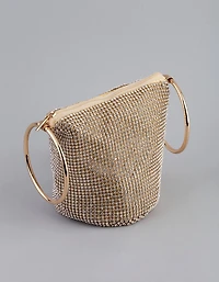 Gold Diamante Circular Handle Clutch