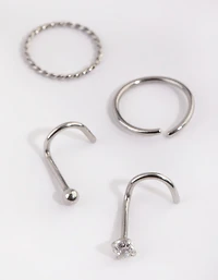 Surgical Steel Diamante Nose Ring 4-Pack