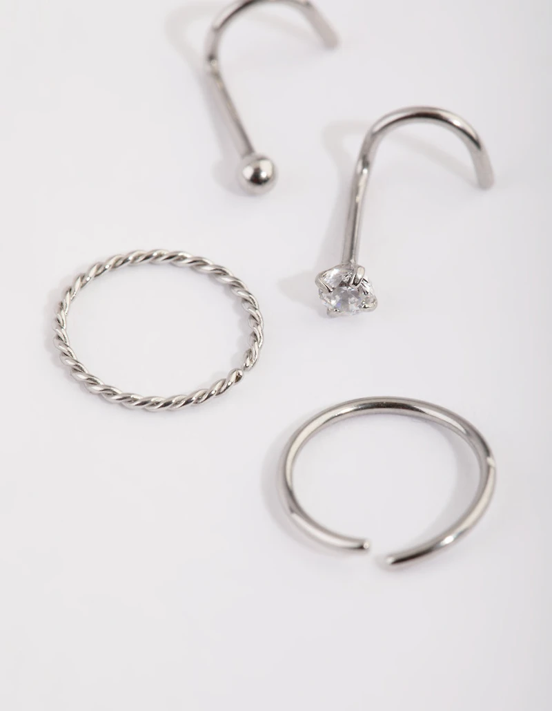 Surgical Steel Diamante Nose Ring 4-Pack