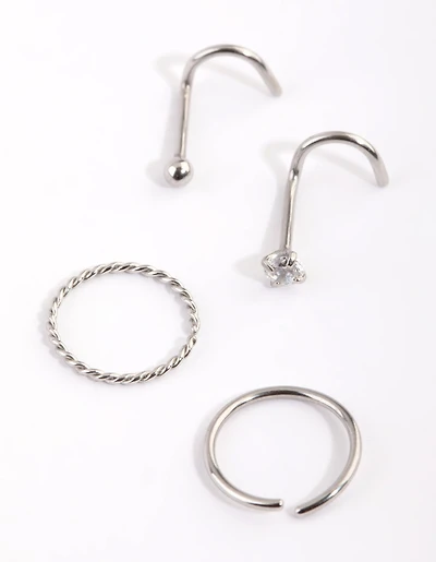 Surgical Steel Diamante Nose Ring 4-Pack