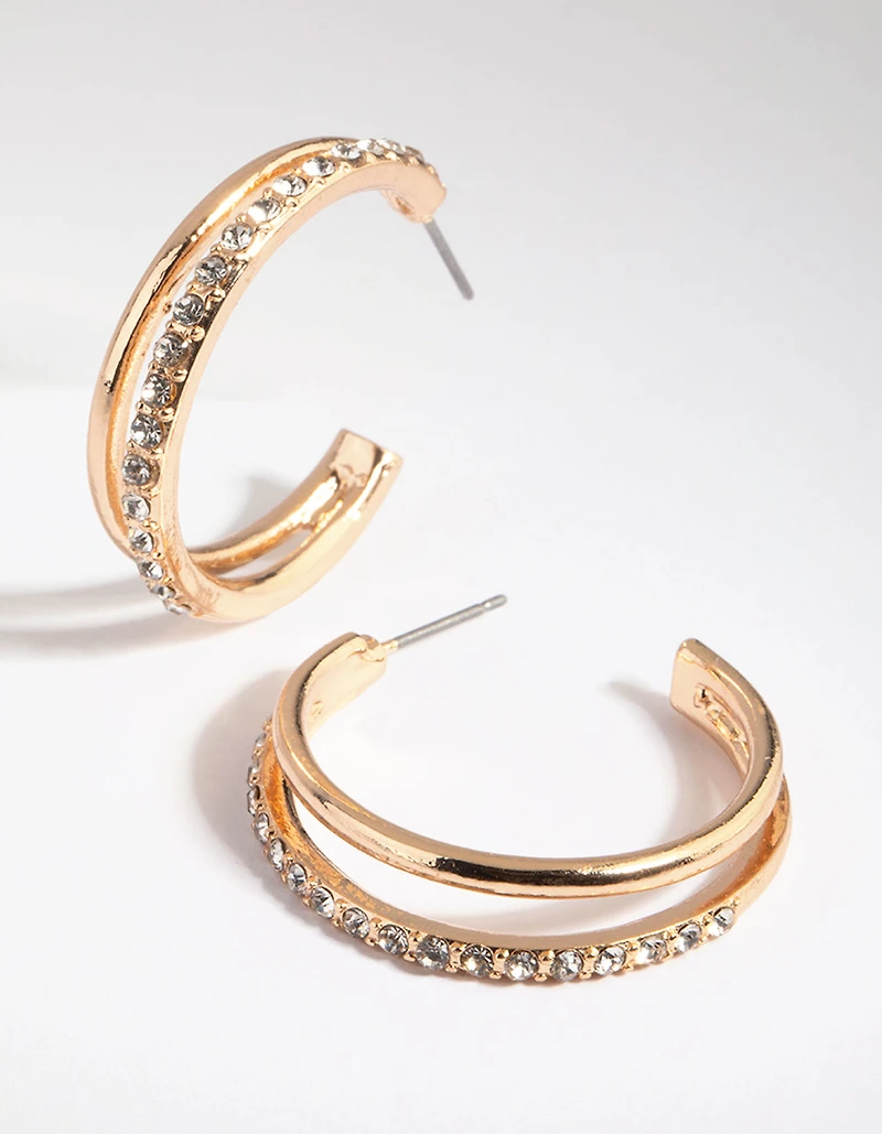 Gold Diamante Double Hoop Earrings