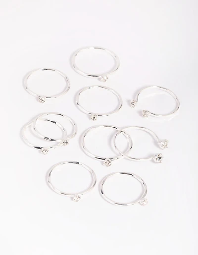 Silver Diamante Ring Stack 8-Pack