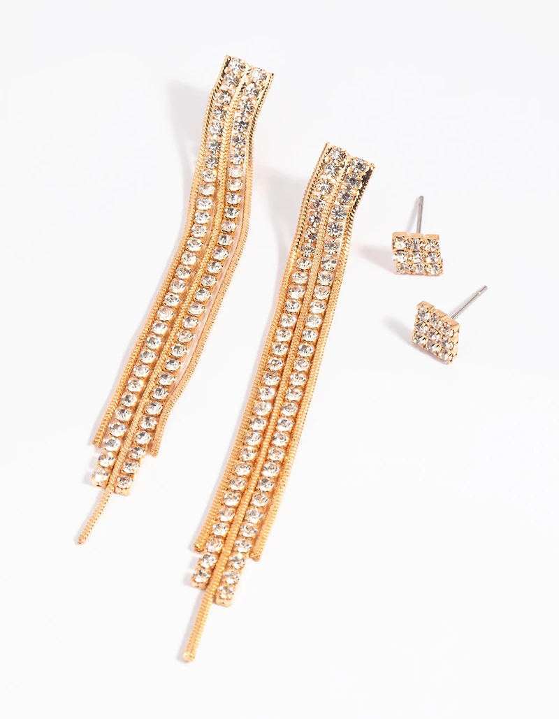 Gold Diamante Stud Earring Set