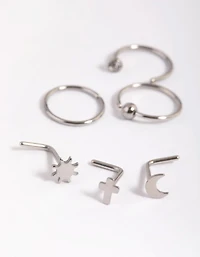 Surgical Steel Moon & Cross Nose Studs
