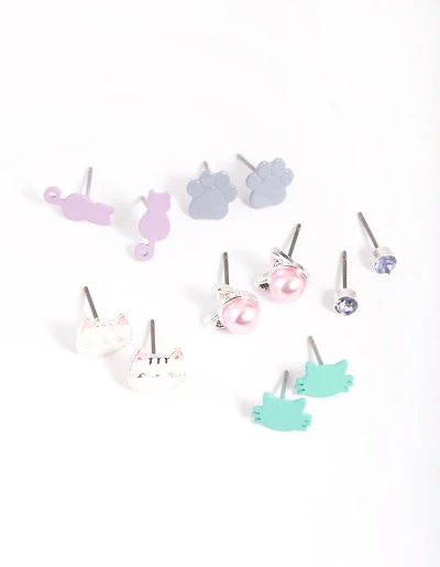 Kids Pastel Cat Stud Earring 6-Pack