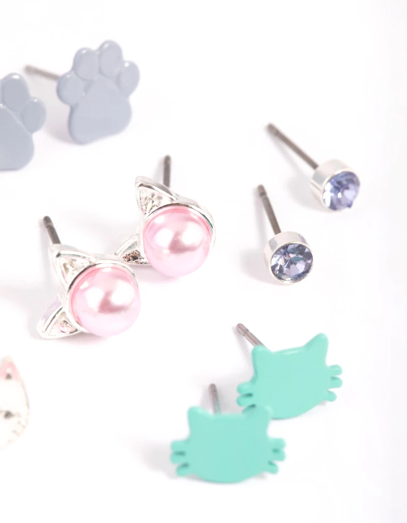 Kids Pastel Cat Stud Earring 6-Pack