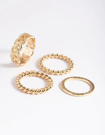 Gold Plated Twisted Ring Stack 4-Pack