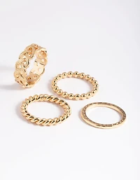 Gold Plated Twisted Ring Stack 4-Pack