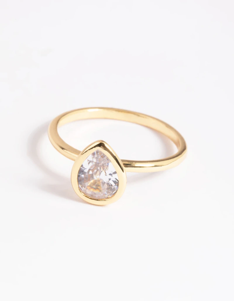 Gold Plated Cubic Zirconia Pear Cut Ring