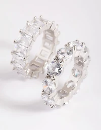 Rhodium Cubic Zirconia Baguette Ring Stack Pack