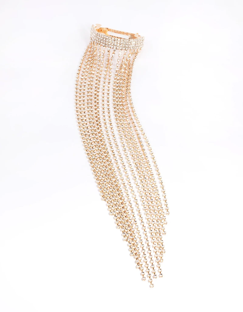 Gold Diamante Waterfall Ponytail Clip