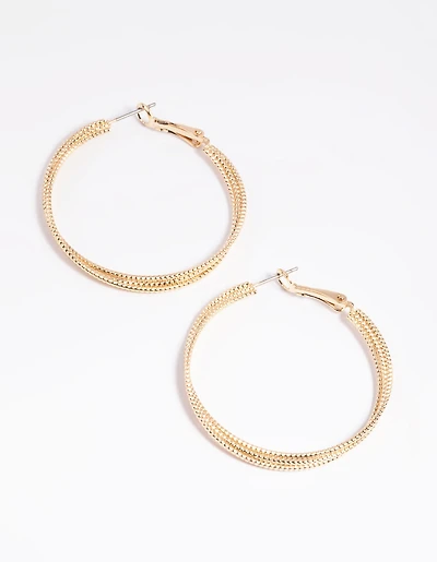 Gold Textured Criss Cross Hoop Earrings
