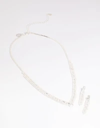 Silver Cubic Zirconia Statement Necklace & Earrings Set