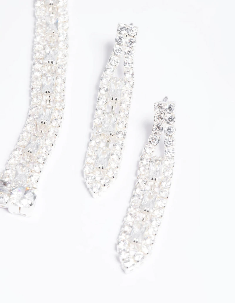 Silver Cubic Zirconia Statement Necklace & Earrings Set