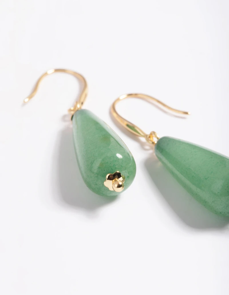 Gold Plated Green Aventurine Drop Earrings