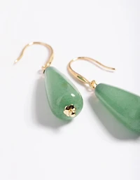Gold Plated Green Aventurine Drop Earrings