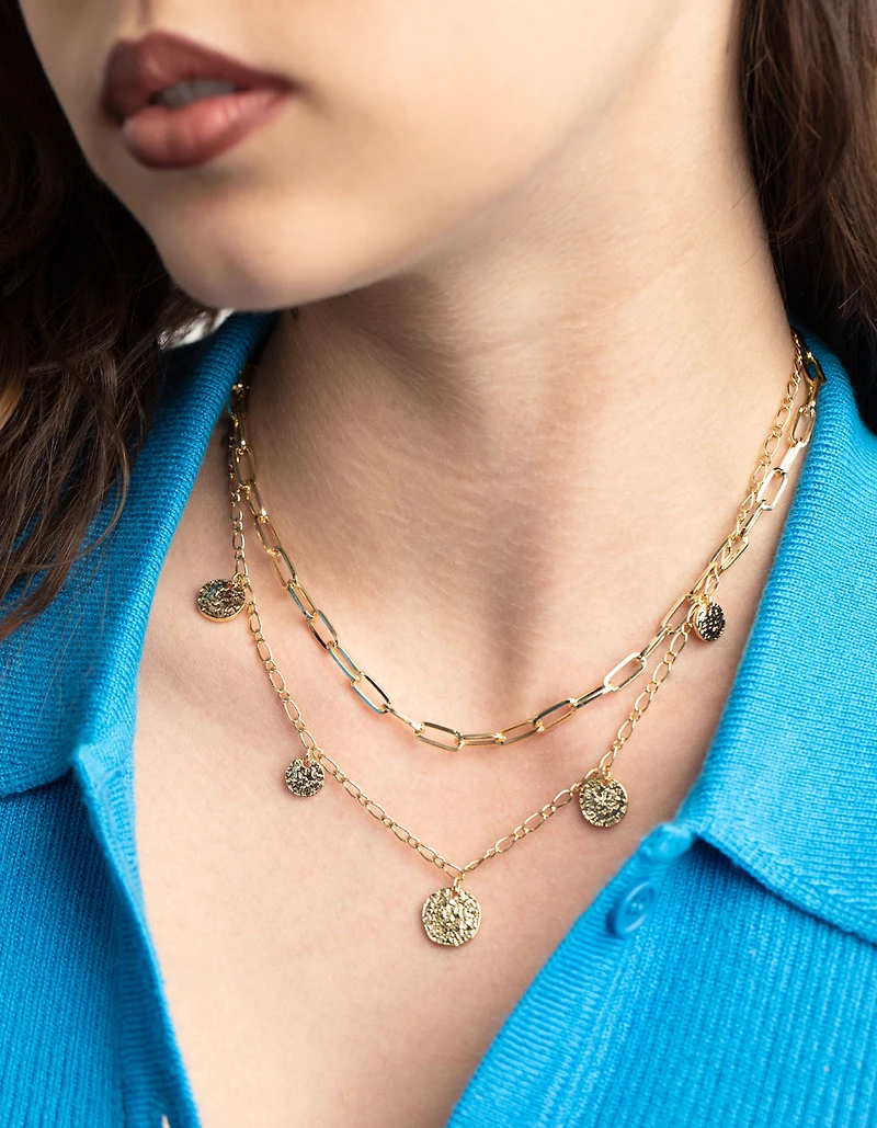 Gold Plated Disc Layered Necklace