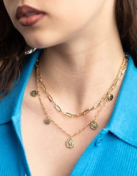 Gold Plated Disc Layered Necklace