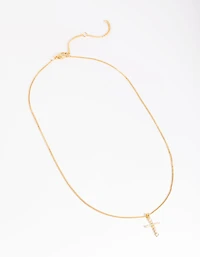 Gold Plated Cubic Zirconia Cross Chain Necklace