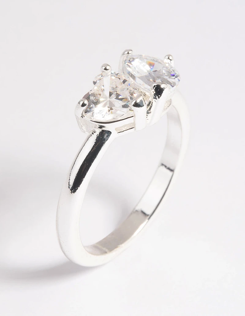 Silver Plated Cubic Zirconia Heart Ring