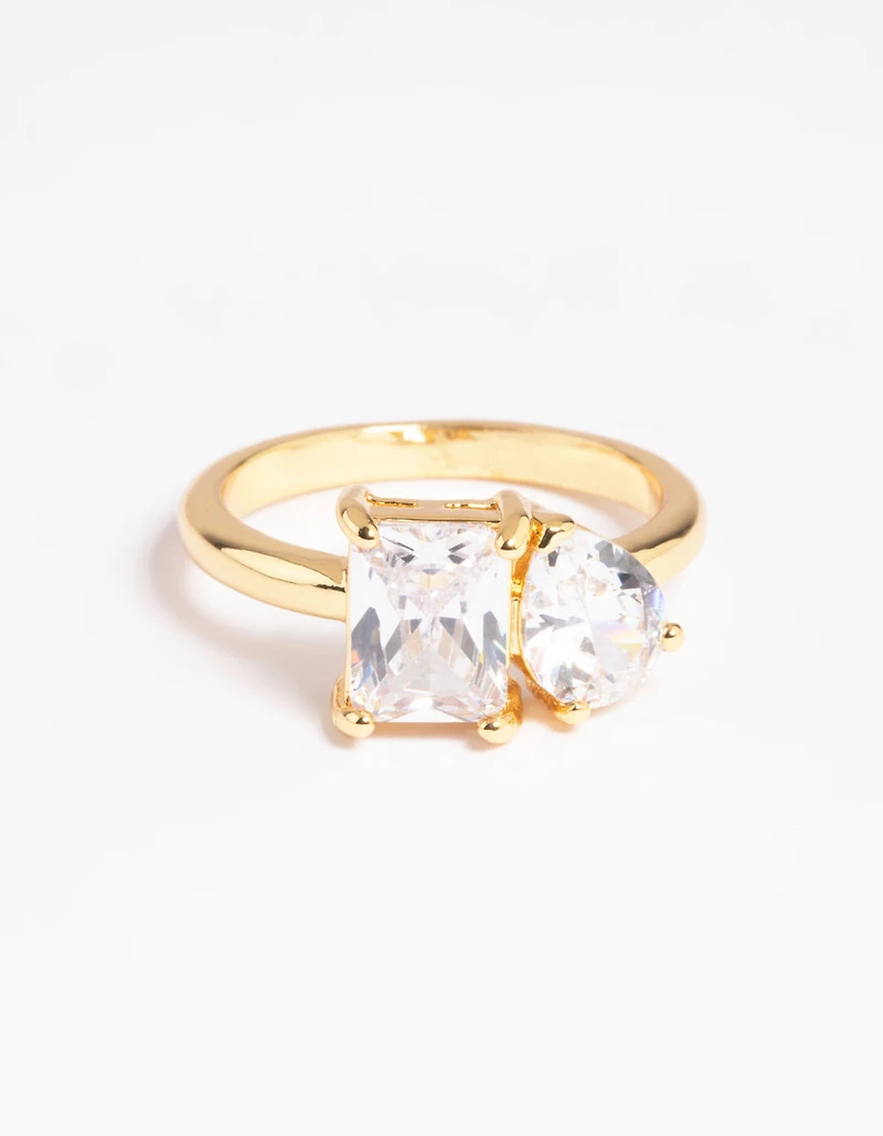 Gold Plated Cubic Zirconia Emerald Cut Ring