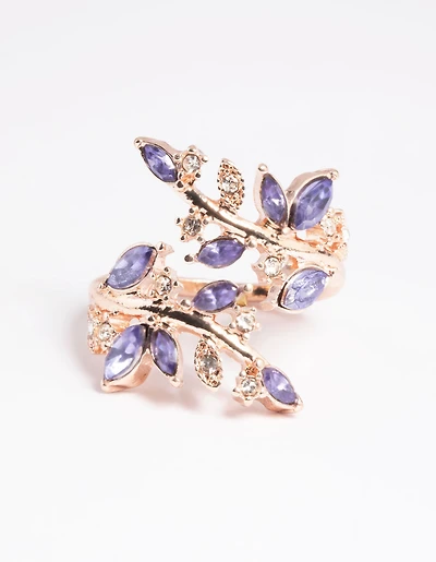 Anneau de vigne lilas en or rose