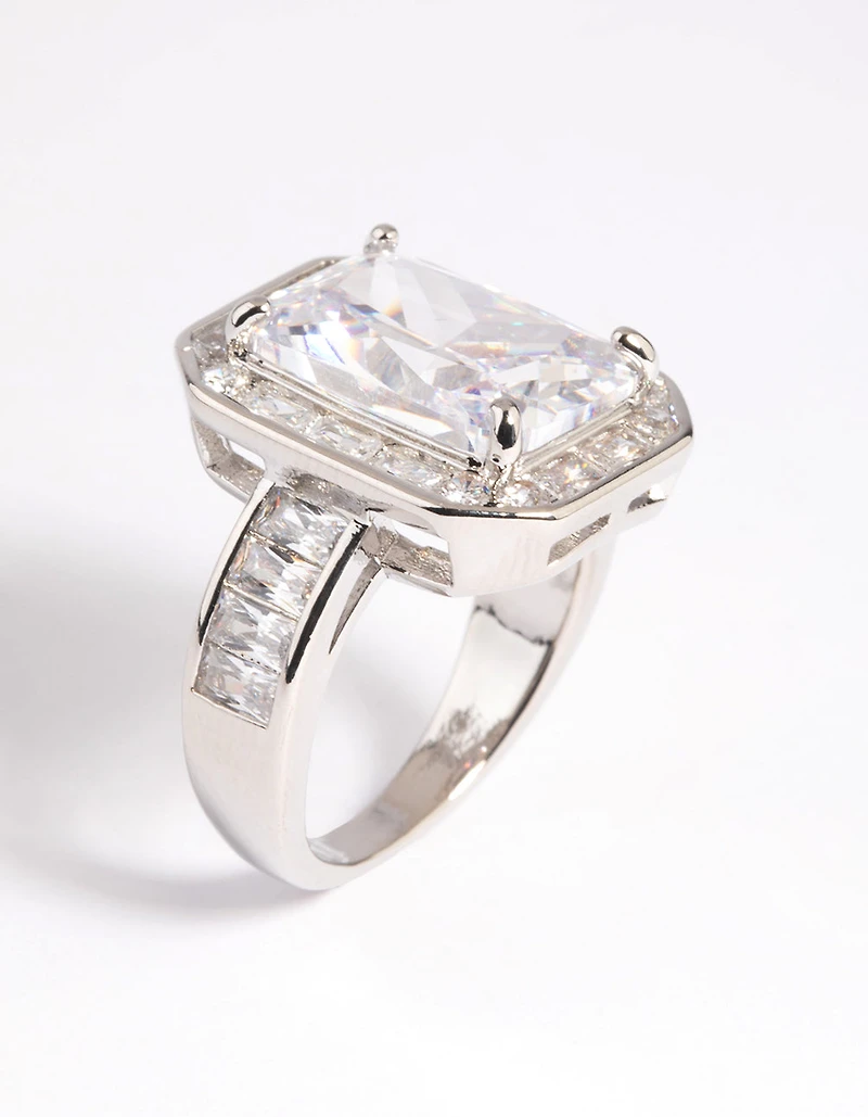 Anneau en zircone cubique argent taille émeraude