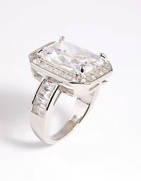 Anneau en zircone cubique argent taille émeraude