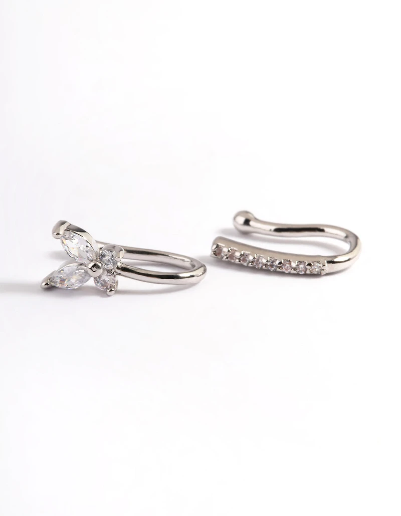 Silver Cubic Zirconia Butterfly Faux Nose Rings