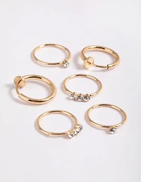 Gold Diamante Row Ring Pack