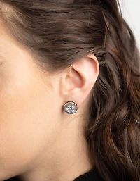 Silver Pave Circle Stud Earrings