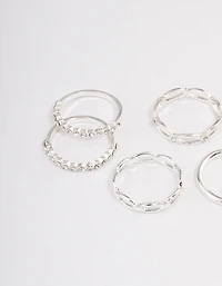 Silver Diamante Row Mix Ring 8-Pack