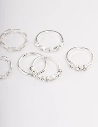 Silver Diamante Row Mix Ring 8-Pack