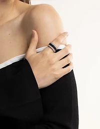 Silver Cubic Zirconia Large Baguette 3-Row Ring