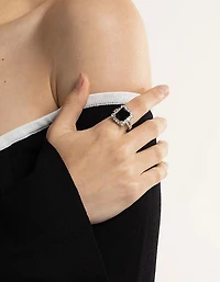 Silver Cubic Zirconia Emerald Ring
