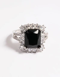 Silver Cubic Zirconia Emerald Ring