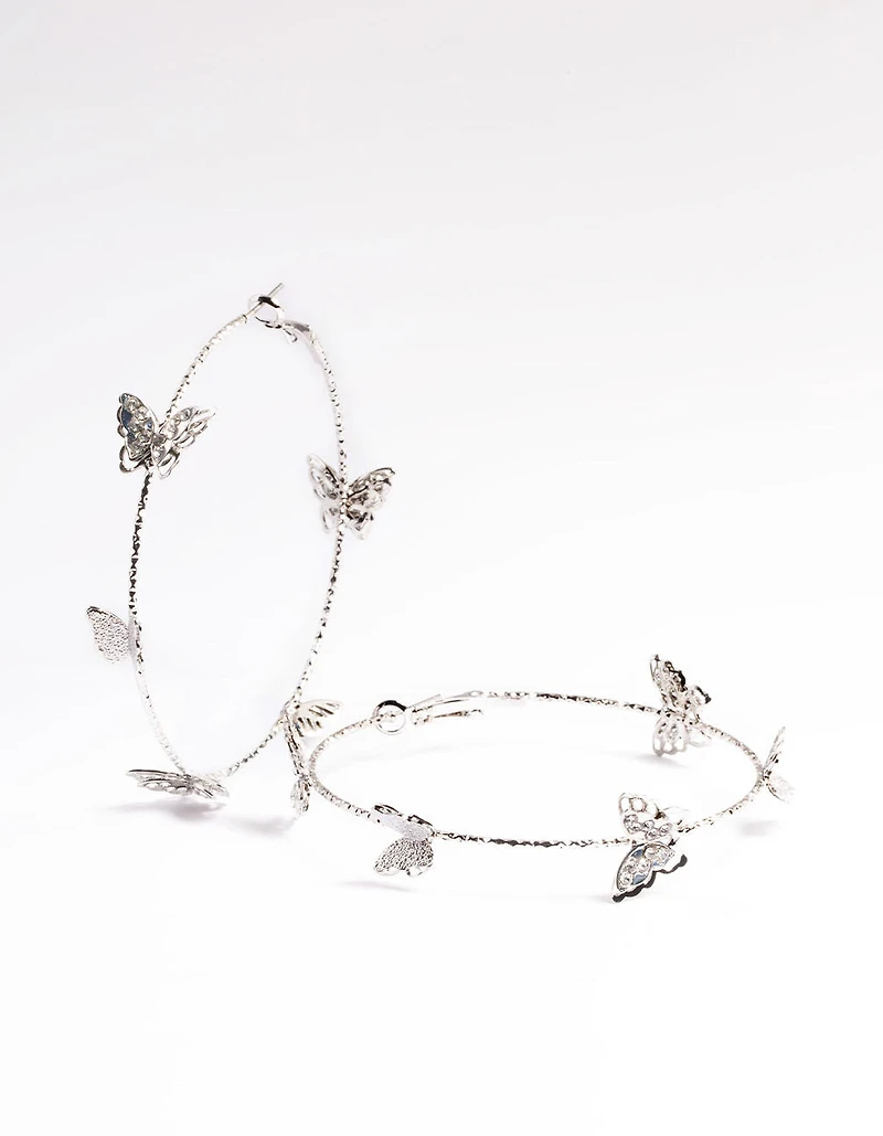 Silver Butterfly Hoop Earrings
