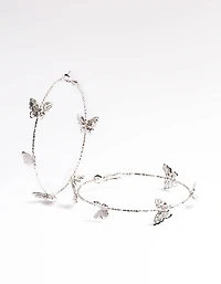 Silver Butterfly Hoop Earrings