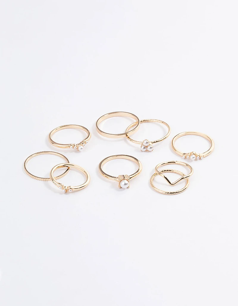 Gold Fine Faux Pearl Ring Pack