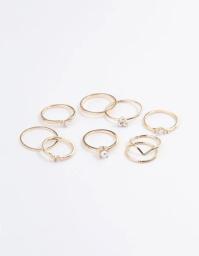 Gold Fine Faux Pearl Ring Pack