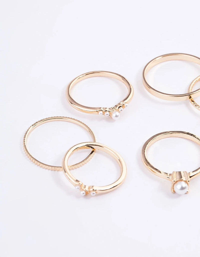 Gold Fine Faux Pearl Ring Pack