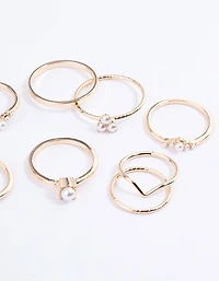 Gold Fine Faux Pearl Ring Pack
