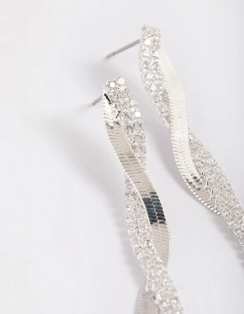 Cubic Zirconia Snake Cupchain Drop Earrings